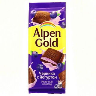 Шоколад Альпен Голд молочный с чернично-йогуртовой начинкой 85г